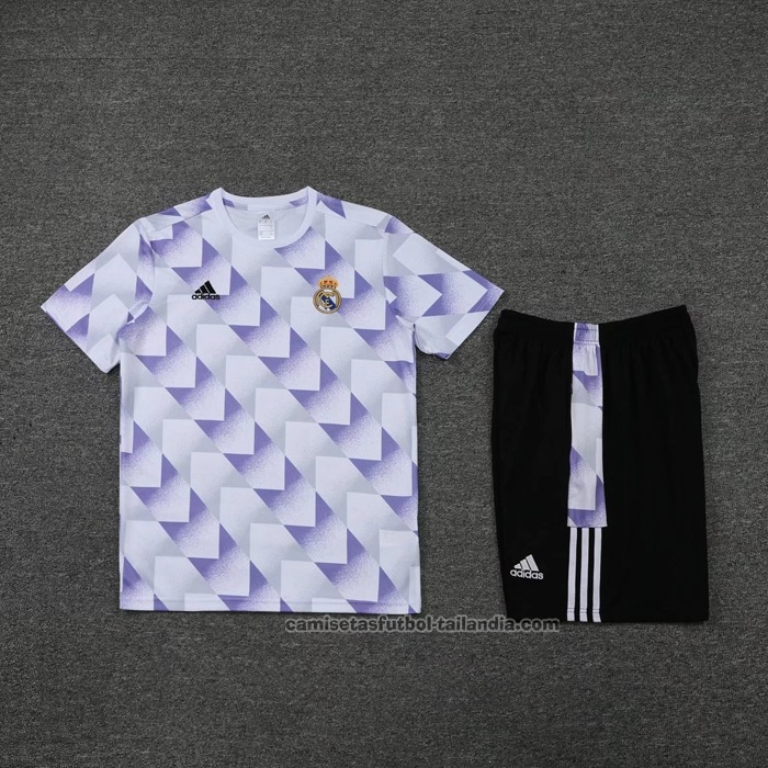 Chandal del Real Madrid Manga Corta 22/23 Blanco y Purpura - Pantalon Corto